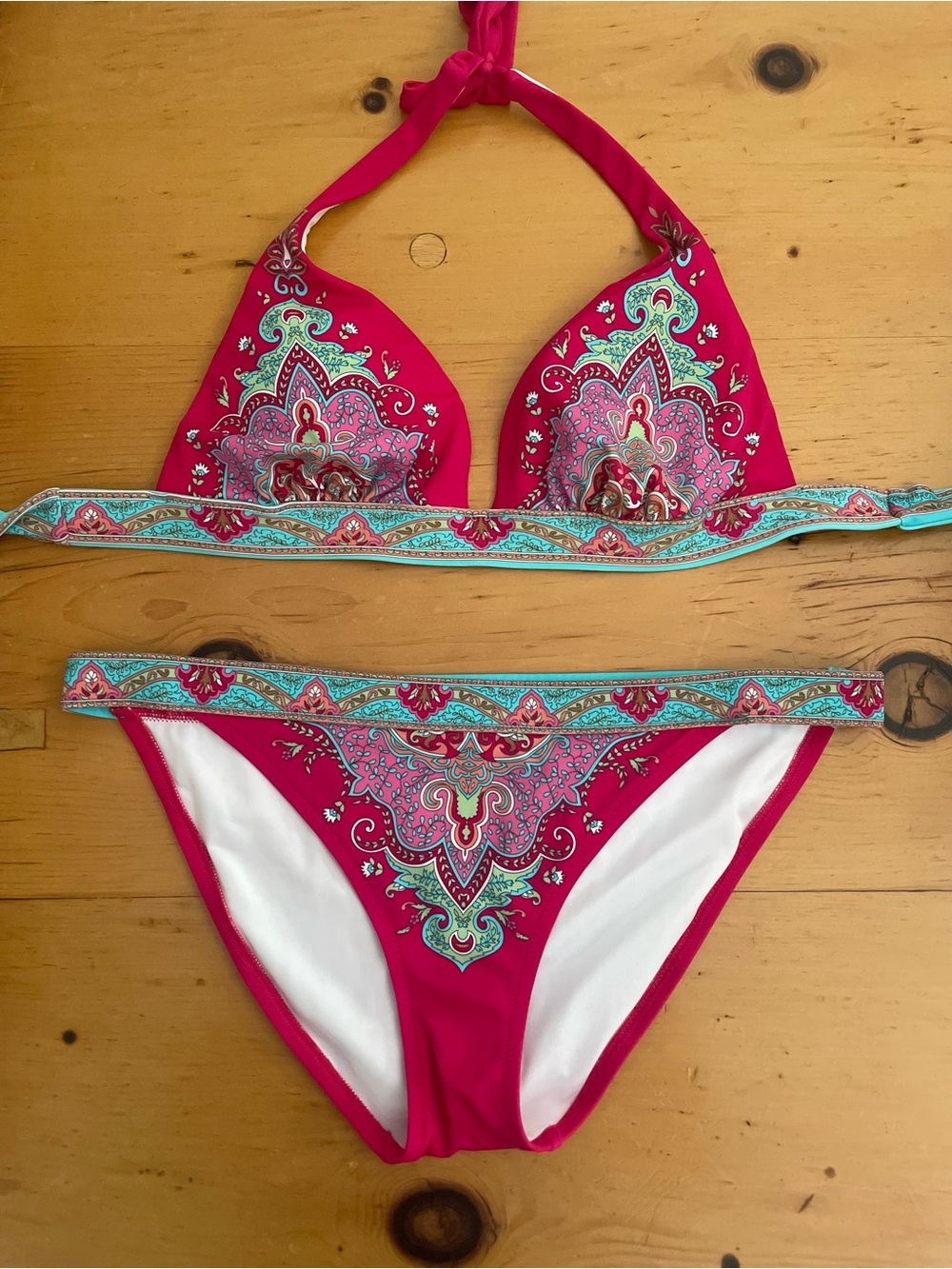 Victoria's Secret Hot Pink Paisley Halter Bikini